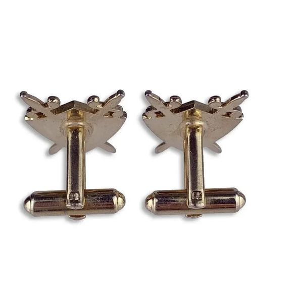 Crossed Swords & Shield Gold Tone Cufflinks Knight Heraldry Hickok Vintage L1 - Picture 3 of 6
